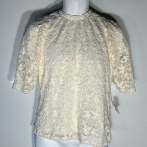 Polygram NWT SZ L Ivory Lace Top Fairy Romantic Feminine Boho Glam Delicate